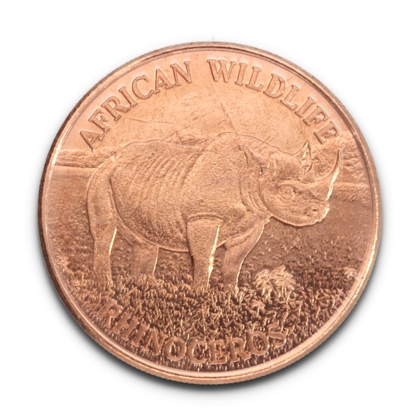 1 AVDP OZ. Fine Copper .999 "African Wildlife Rhinocerus"