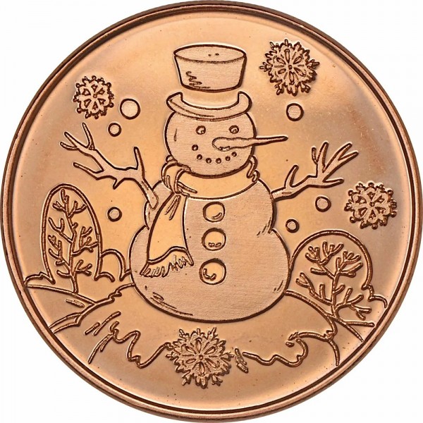 1 Unze (AVDP) .999 fein Kupfer Münze "Weihnachten - Schneemann - Snowman"
