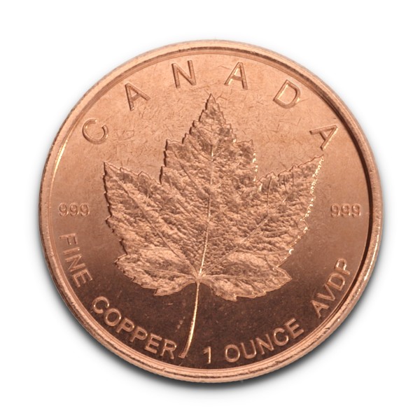 1 AVDP OZ. Fine Copper .999 "Maple Leaf"