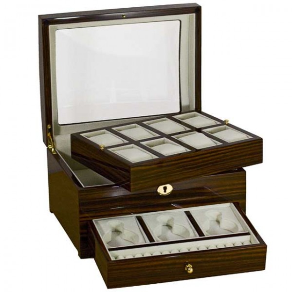 Watchbox for 8 Watches & Jewelry / MAKASSAR with window - 7117GM