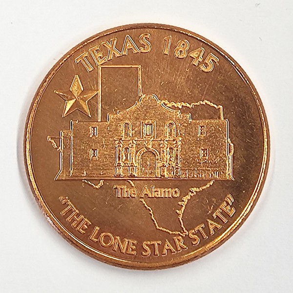 1 Unze (AVDP) .999 fein Kupfer Münze "TEXAS 1845 - The Alamo - The Lone Star State"