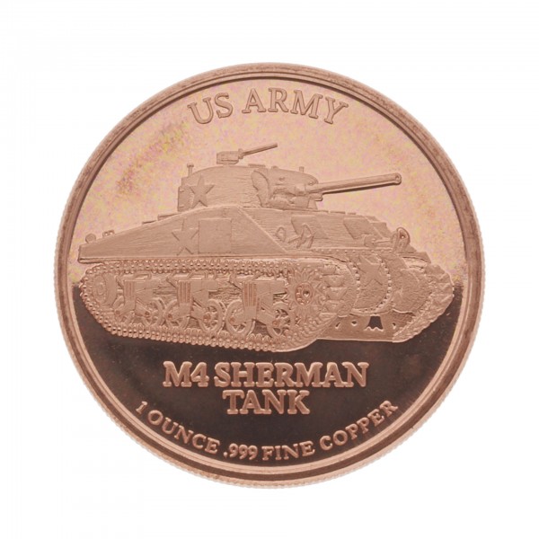 1 AVDP OZ. Fine Copper .999 "Sherman Tank"